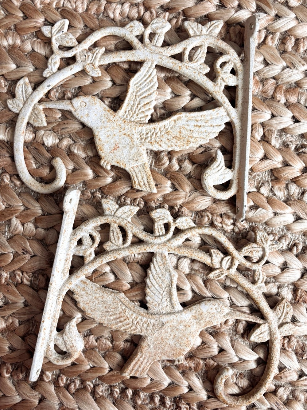 Vintage Cast Iron Hummingbird Brackets, Garden Decor, Cottage Style Shelf Suppor